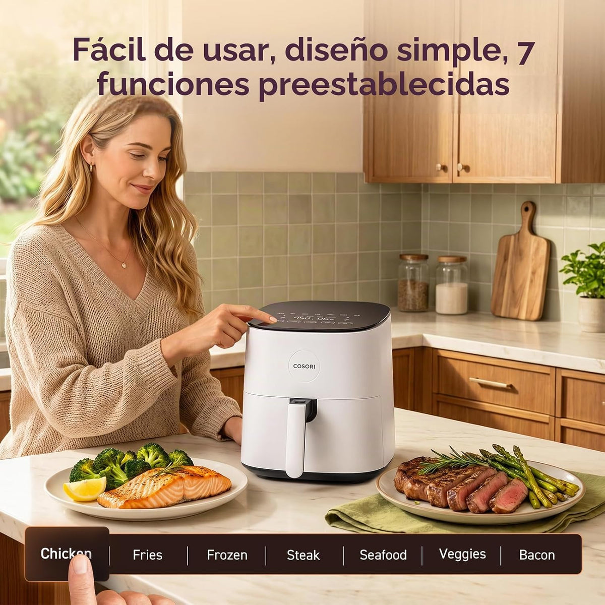 Cosori Air Fryer Pro LE 5 Qt, Cerámica libre de PFAS, 9 en 1, 20 Forros, Blanco