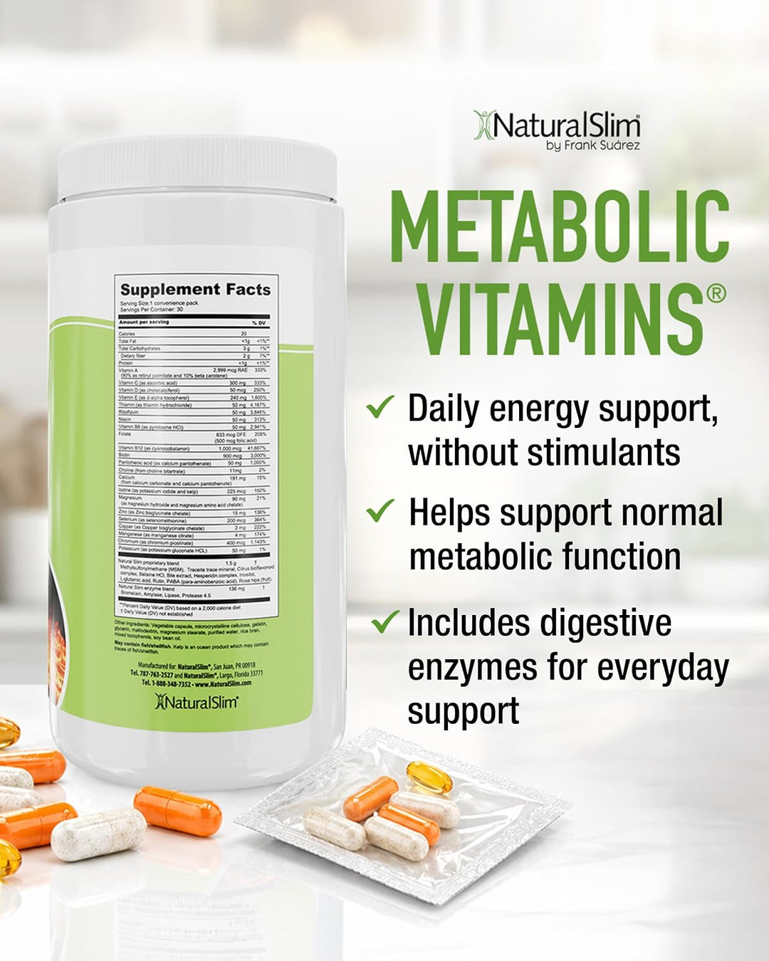 NaturalSlim Vitaminas metabólicas, multivitamínico para mujeres y h...