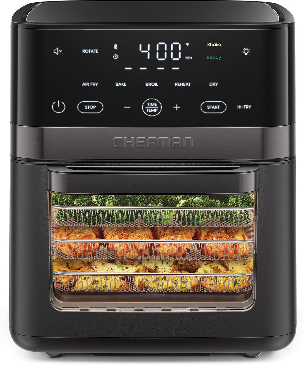 Chefman Freidora de aire 6 en 1, XL de 14 cuartos de galón multifuncional con controles de pantalla táctil, asador, deshidratador de alimentos, horno de convección, funciones para hornear, asar y