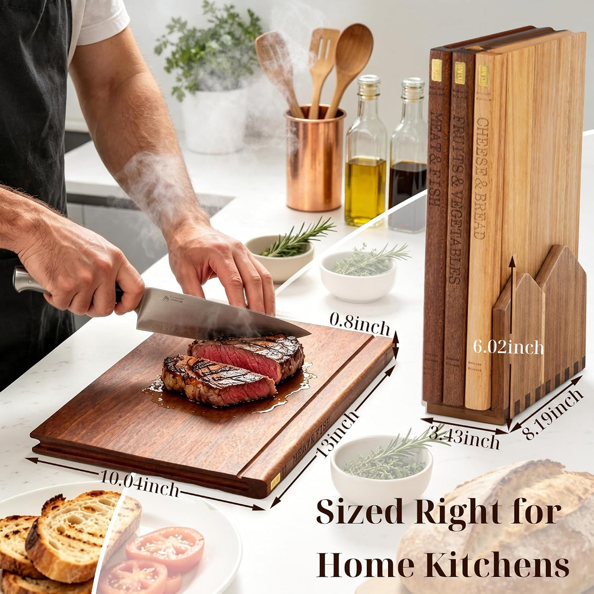Juego de tablas de cortar libros con soporte de madera para cocineros