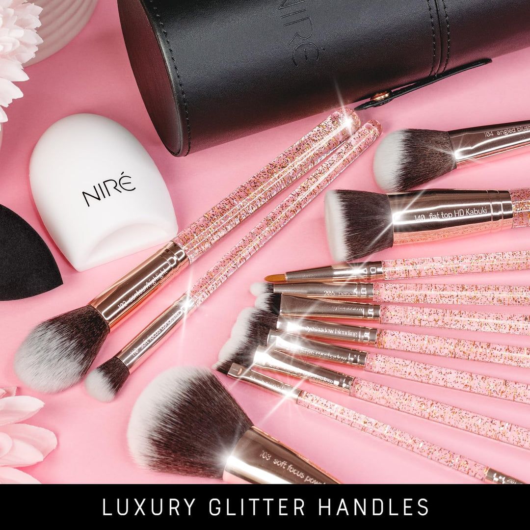Niré Beauty Juego de 15 brochas de maquillaje premiadas con brillo:...