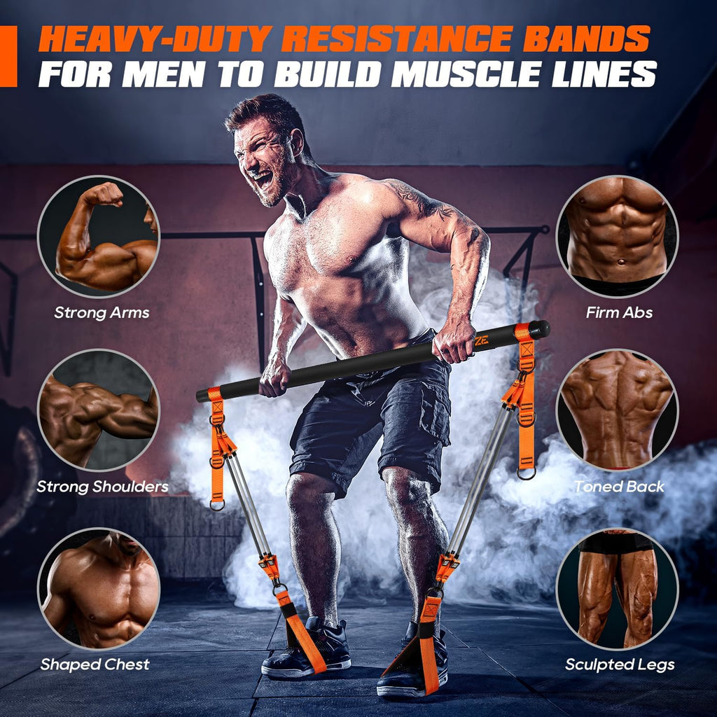 Kit de barra de pilates KUTIZE con bandas de resistencia, equipo de pilates de alta resistencia para hombres, bandas de entrenamiento con asas para piernas, cadera, espalda, brazo, abdominales, pecho