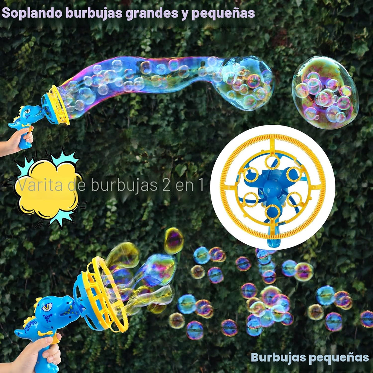 Pistola de burbujas de dinosaurio para niños de 3 a 8 años, juguete