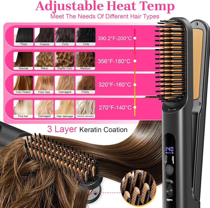 Peine térmico portátil de viaje para mujer, cepillo alisador de pel...