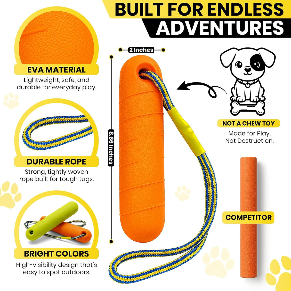 Juguetes acuáticos flotantes para perros, paquete de 2, palo de