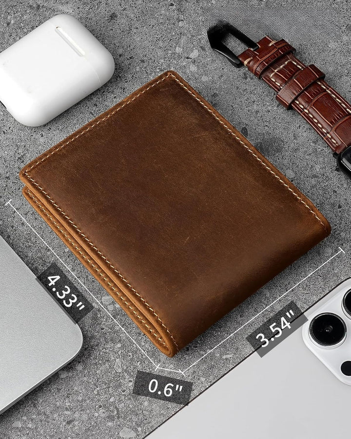 Plinvo Billetera plegable de piel auténtica para hombre con bloqueo...