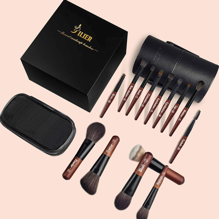 Jilier 14 piezas de mini brochas de maquillaje y espejo de bolsillo...