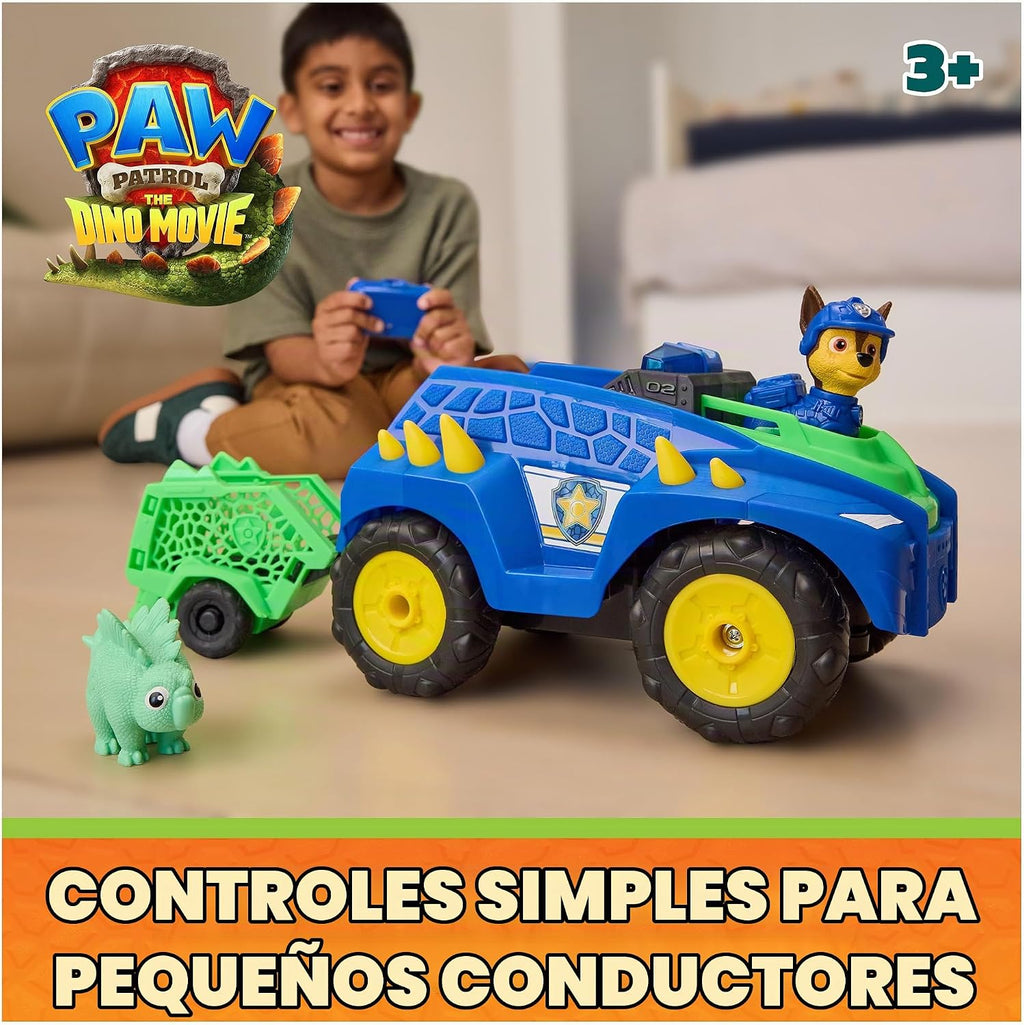 PAW Patrol: Dino Movie Dino Tow & Dash RC con Chase & Dinosuar Figures