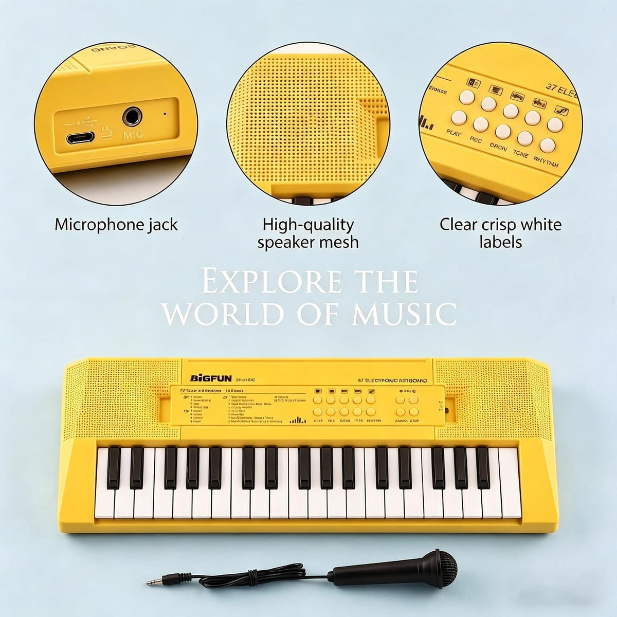 Piano infantil de 37 teclas con micrófono, teclado de música