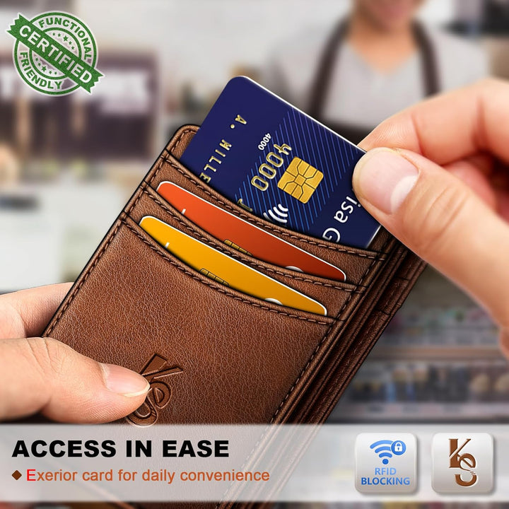 KEMISANT Billetera para hombre, delgada de cuero con clip para dine...