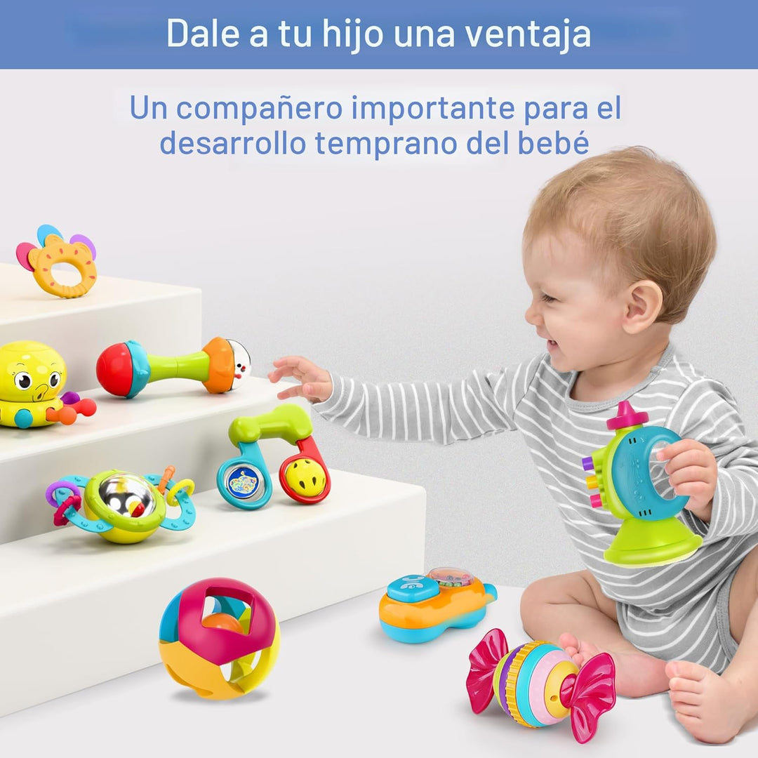 iPlay iLearn Juego de 10 juguetes de sonajeros para bebé