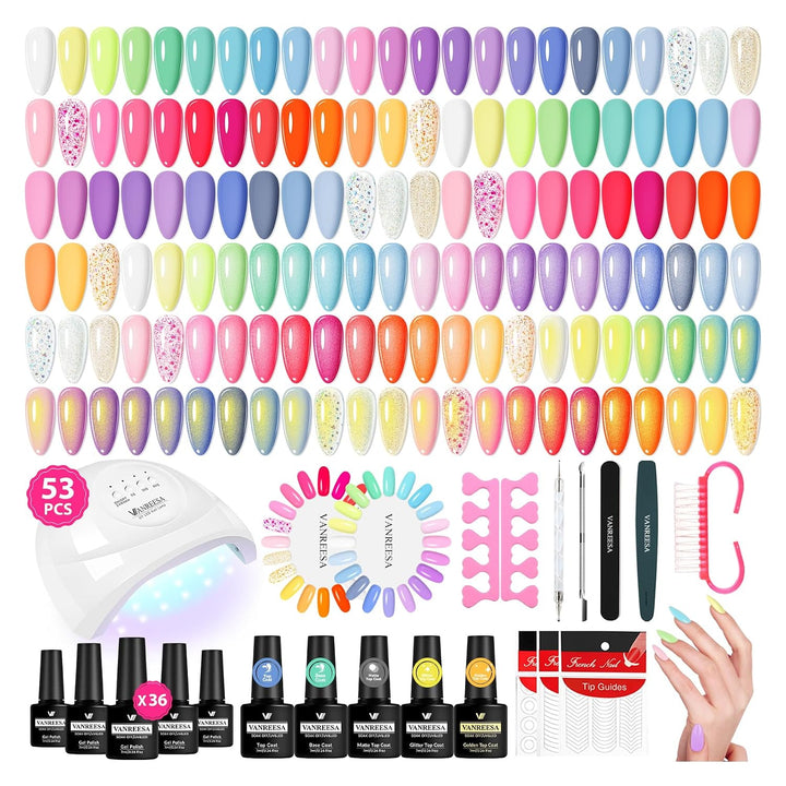 VANREESA Kit de esmalte de uñas de gel con luz UV, 53 piezas, juego...
