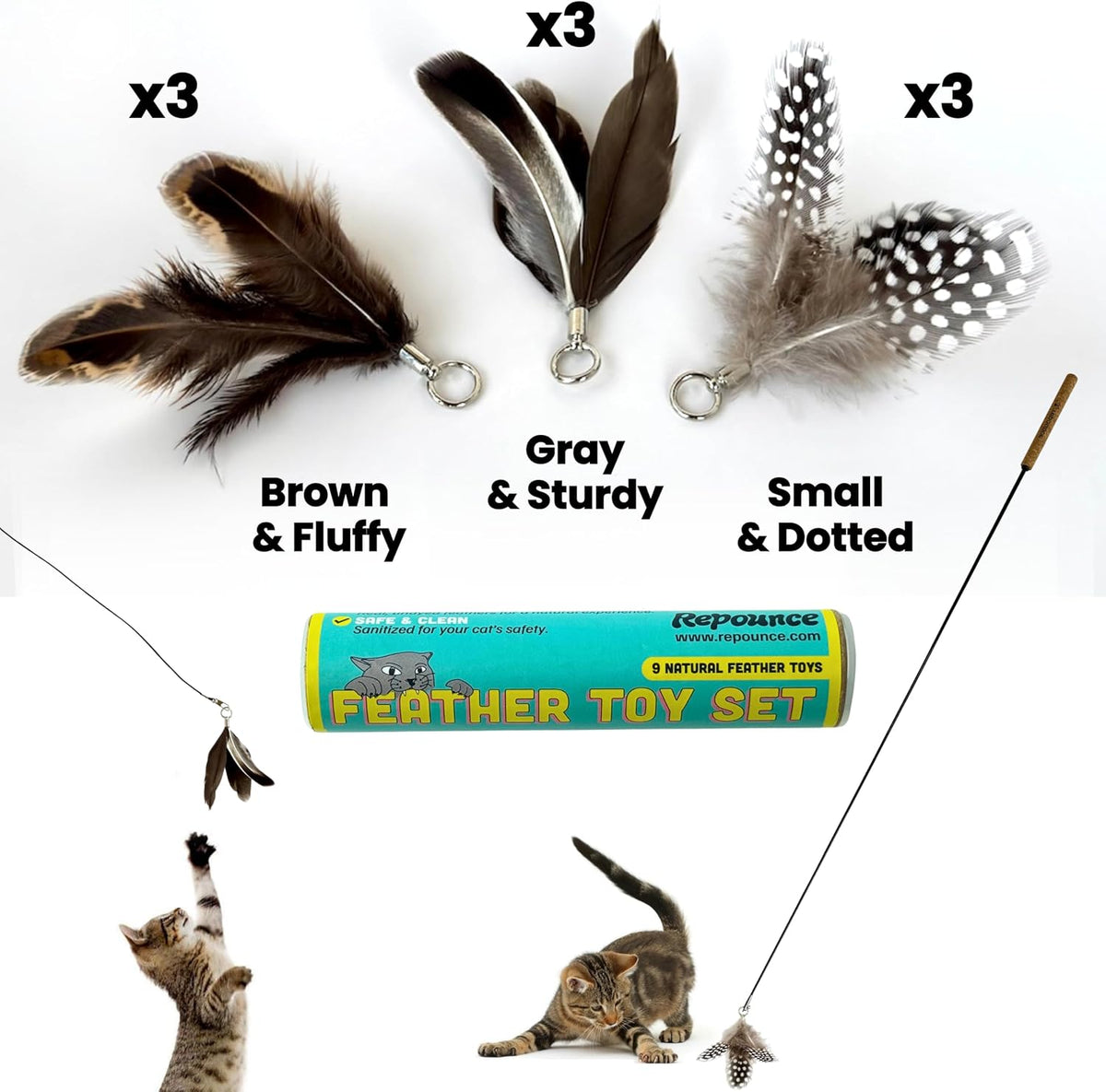 Forever Stick - Varita de juguete para gatos con 9 recambios de