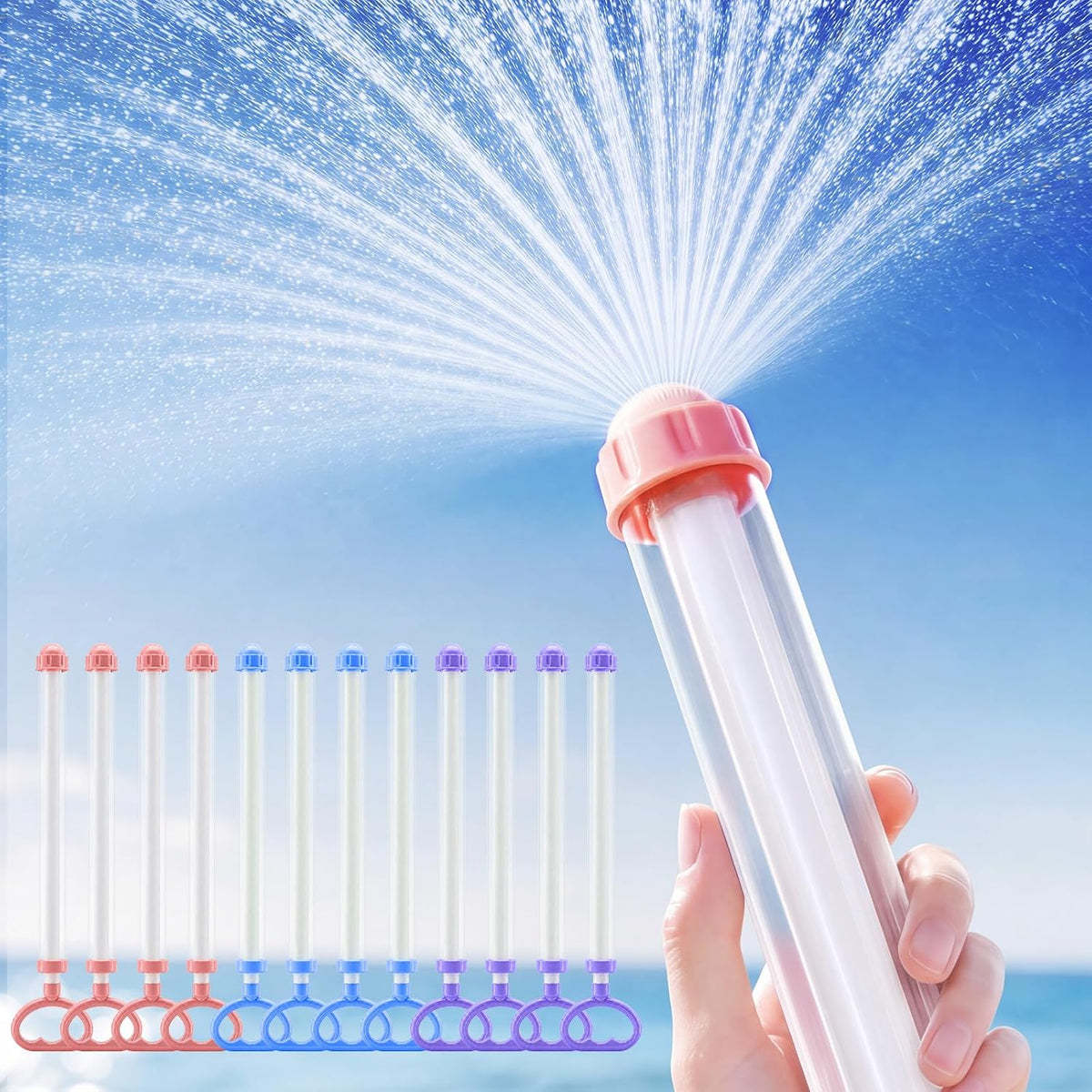 Paquete de 12 pistolas de agua de fuegos artificiales, divertido rociador de agua de fuegos artificiales para niños, adolescentes y adultos, piscina de verano, playa, juego acuático