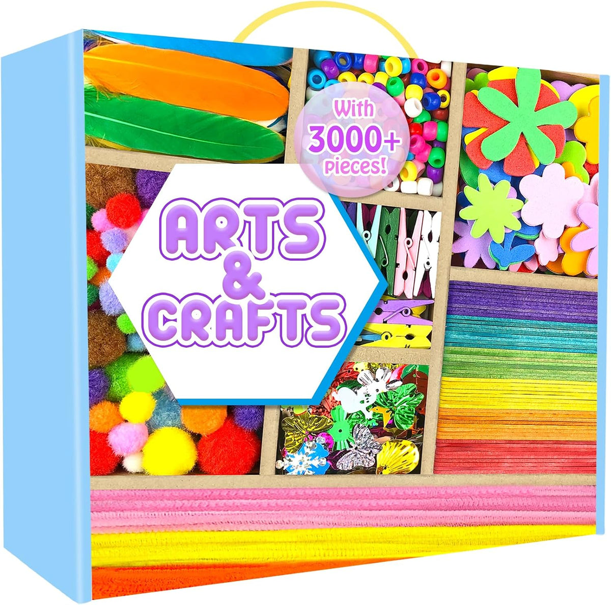 Suministros de Artes y Manualidades para Niños - Kit de Manualidades de 3000 Piezas con Limpiadores de Tubos para Niños Todo en Caja de Artesanía para la Escuela DIY Materiales de Suministros para