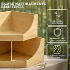 HOMESTEAD Contenedor de almacenamiento esquinero de bambú, apilable de 2 niveles para almacenamiento de papas y cebollas para mostrador de cocina, estante de esquina de madera, organizador de despensa
