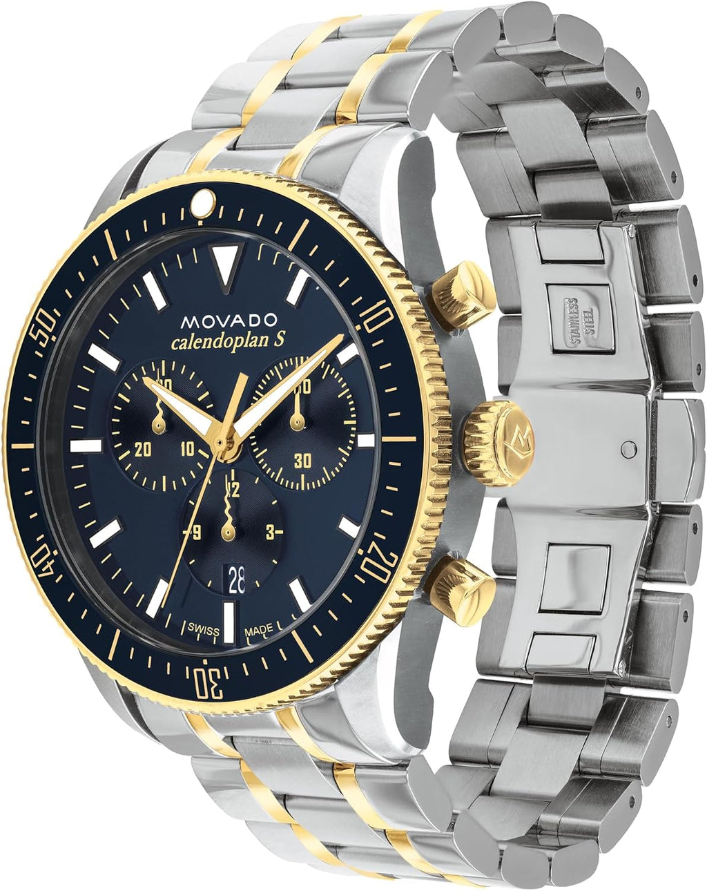 Movado Heritage Series Calendoplan S Reloj para Hombre - Movimiento Cronógrafo Suizo de Cuarzo, Pulsera de eslabones de Acero Inoxidable - Resistencia al Agua 5 ATM - Reloj de Moda Clásico y de Lujo para Él - 42 mm