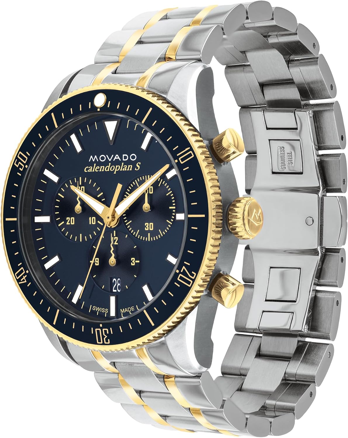 Movado Heritage Series Calendoplan S Reloj para Hombre - Movimiento Cronógrafo Suizo de Cuarzo, Pulsera de eslabones de Acero Inoxidable - Resistencia al Agua 5 ATM - Reloj de Moda Clásico y de Lujo para Él - 42 mm