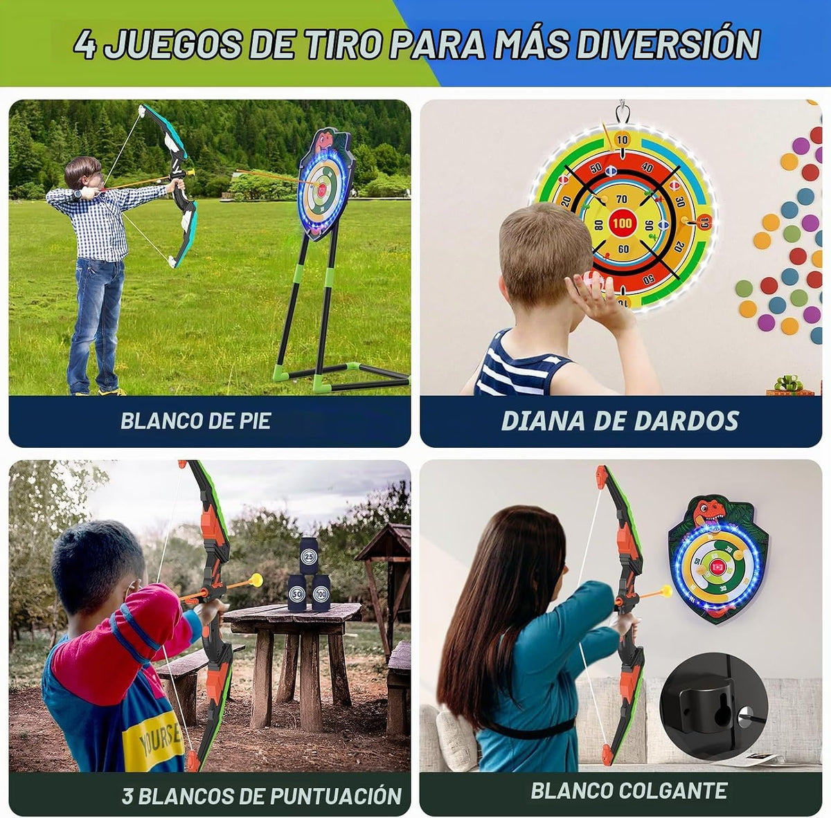 Bow y Arrow para Kids, LED Light Up Archery Set, Indoor Outdoor Sport Gifts para Boys Girls Ages 4-12
