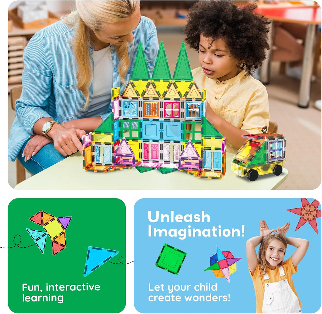 PicassoTiles Juego de 101 piezas de fichas magnéticas con bolsa de almacenamiento duradera Kit de juguetes magnéticos educativos de construcción STEM para niños pequeños, niños en edad preescolar