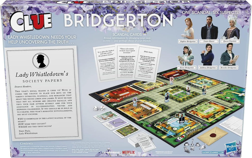 Hasbro Gaming Clue: Bridgerton Edition-Juego de mesa para edades 17+juego para fanáticos de Bridgerton para 3-6 jugadores, inspirado en la serie original de Shondaland en Netflix