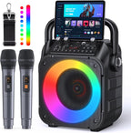 Máquina de Karaoke, Bocina Bluetooth portátil con 2 micrófonos inalámbricos