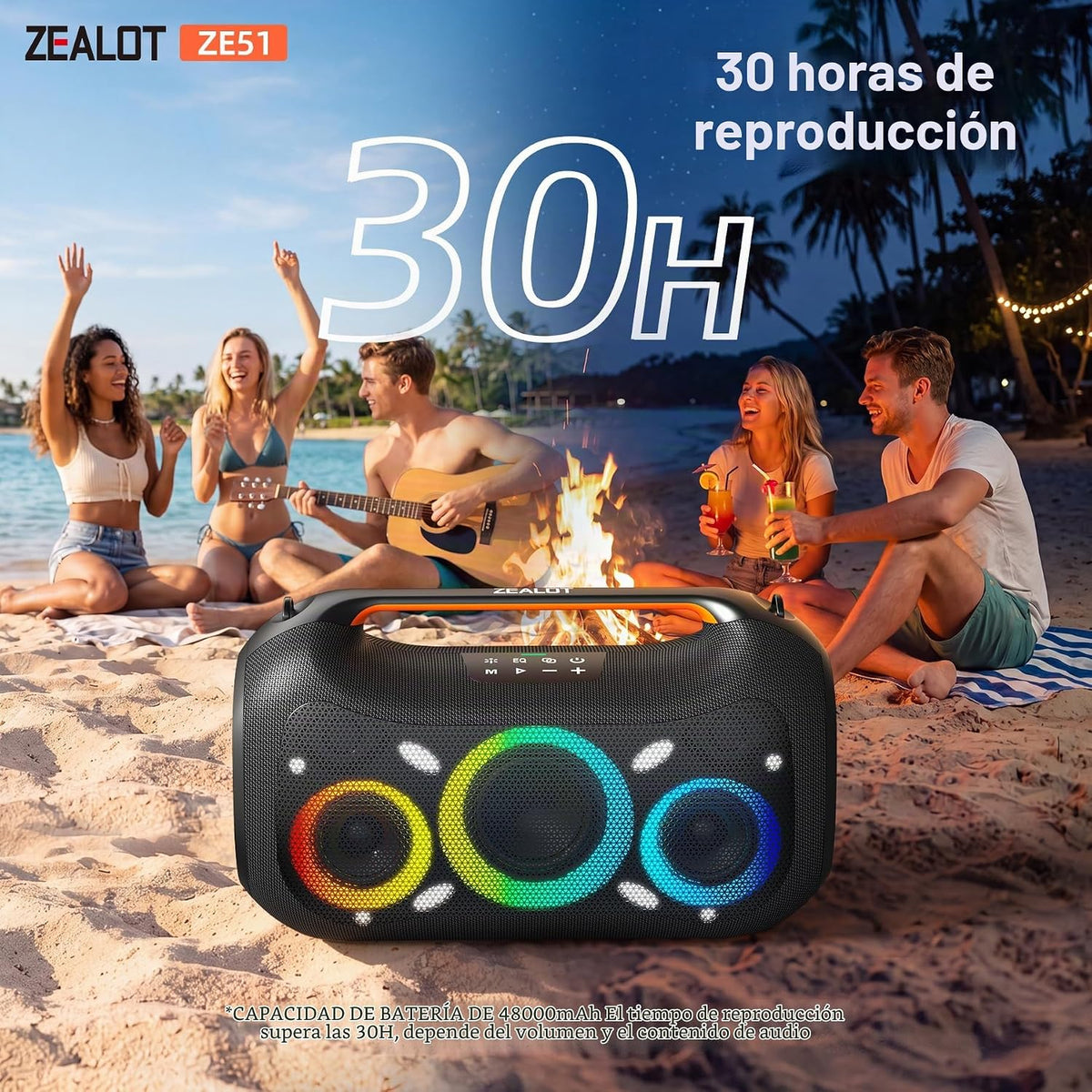 Altavoz portátil para fiestas de 420 W máximo con luces integradas, OTG, aplicación, doble emparejamiento, XBass, 48000 mAh, espectáculo de luz dinámico que se sincroniza al ritmo, ideal para playa