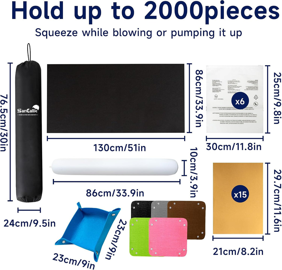 Tapete de rompecabezas enrollable de hasta 2000 piezas, tapete de fieltro antideslizante extra grande de 51 x 34 pulgadas, ahorro portátil con bolsa de almacenamiento y 6 bandejas de