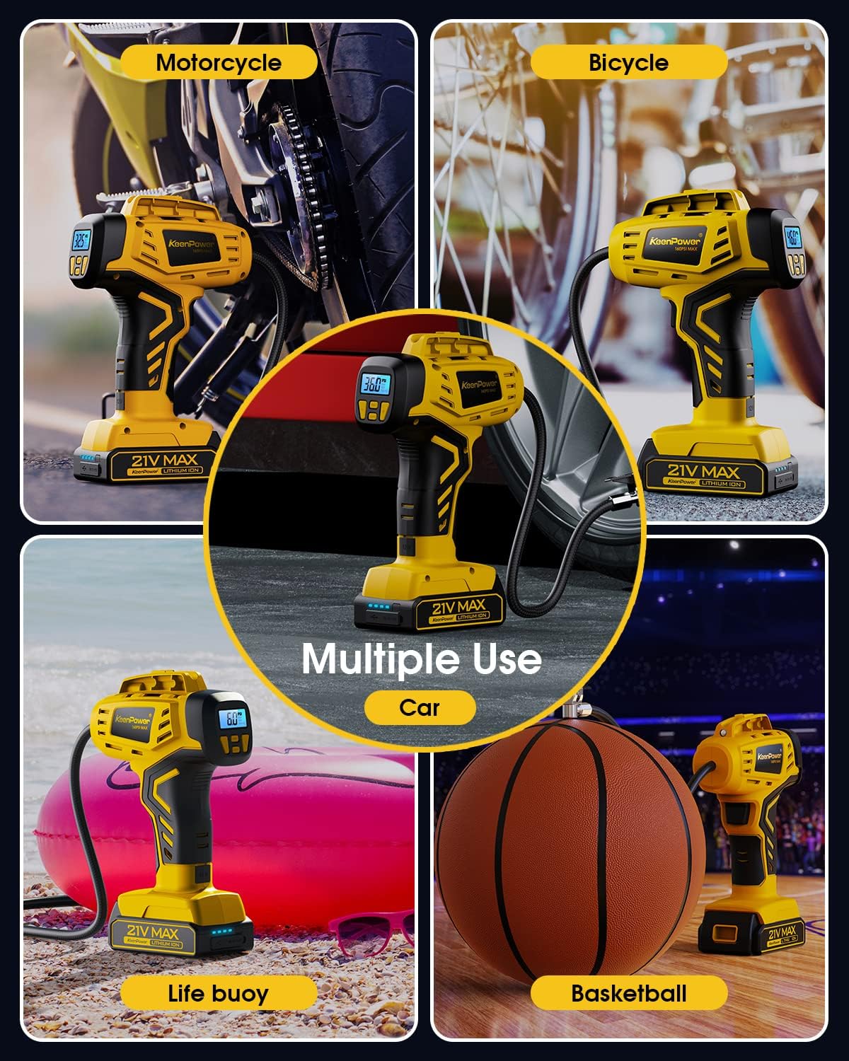 KeenPower Compresor de aire portátil para inflador de neumáticos, 2...