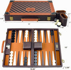 Backgammon Set para adultos, piel sintética de 15 pulgadas, color marrón