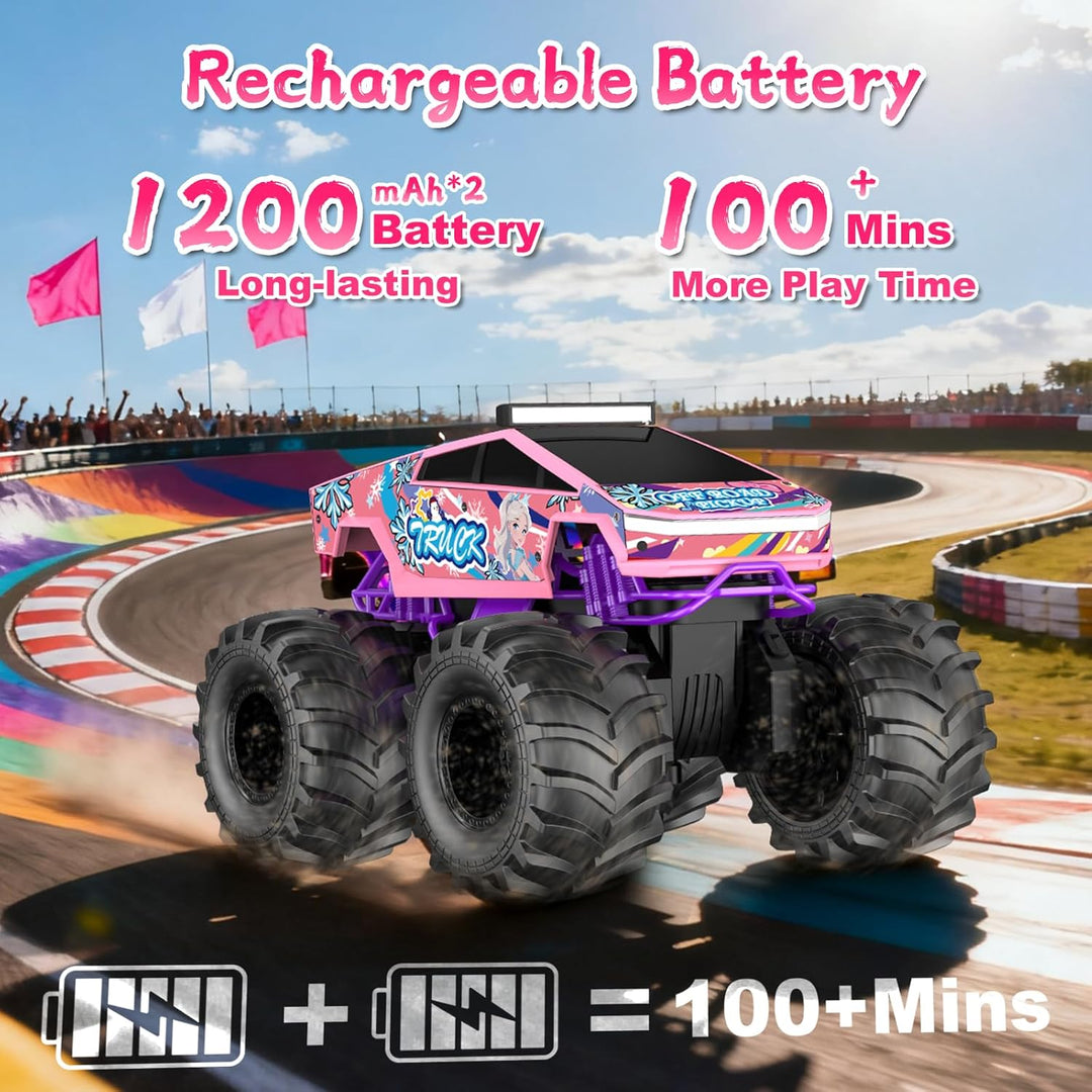 Coche de control remoto para niñas camión monstruo rosa