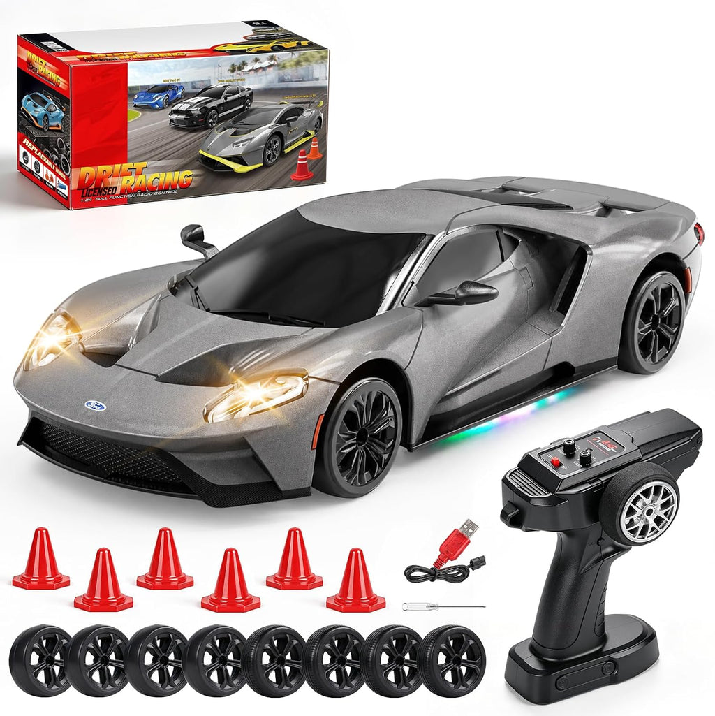 YESHIN 1:24 Ford GT RC Drift Car Plata, Coche de control remoto para niños