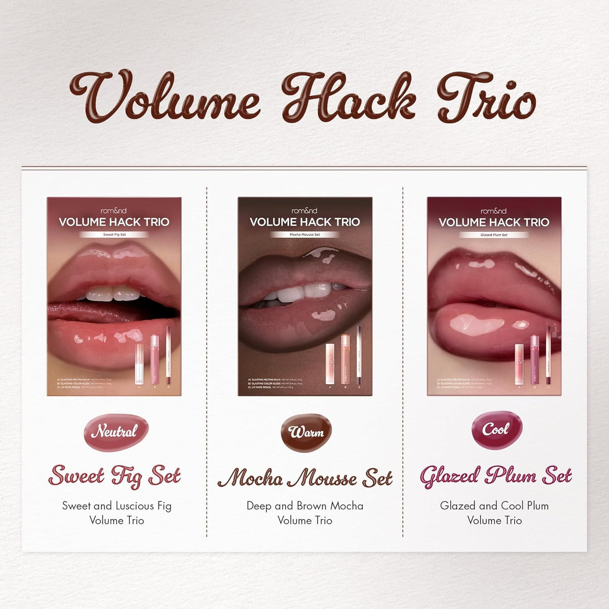 rom&amp;nd Volume Hack Trio | Juego combinado de labios voluminosos...