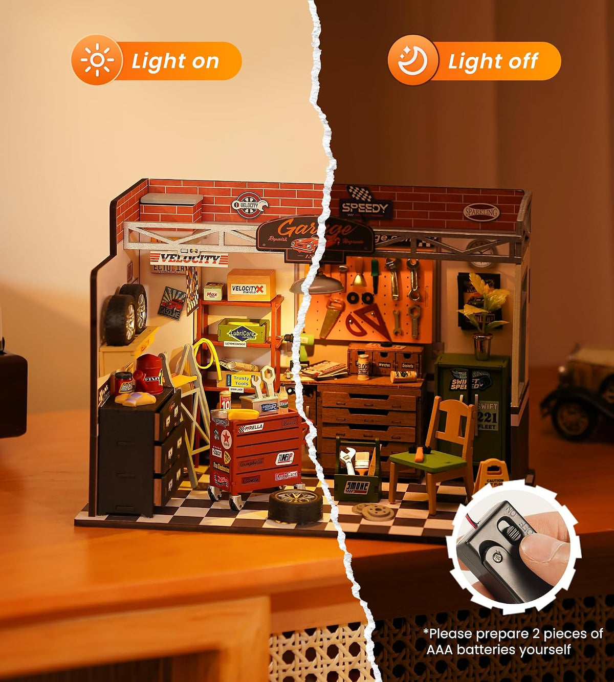 Rowood Miniature House Kit, Kit de Manualidades DIY de Casa en Miniatura para Adultos, Kit de Casa Mini con LED, Regalo de Cumpleaños para Mayores de 14+ (Garaje Taller)