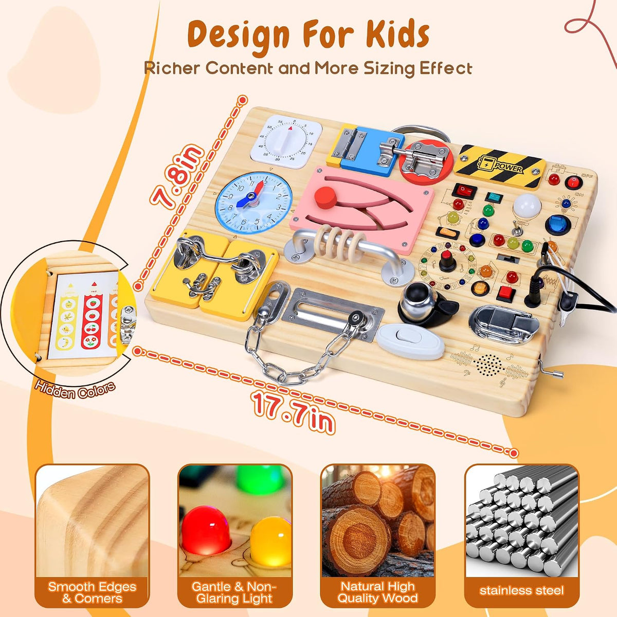 Tablero de actividades 25 en 1 con 13 interruptores de luz LED y 12 actividades, juguetes Montessori para niños de 1, 2, 3 años, tablero sensorial de madera, juguetes de viaje para niños pequeños de 1 año o más, regalo de cumpleaños (extragrande)