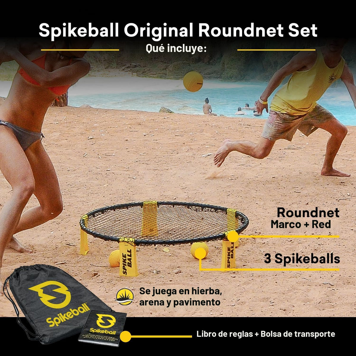 Spikeball 3 Ball Juego Original de Red Redonda - Incluye 3 Pelotas, Red y Bolsa