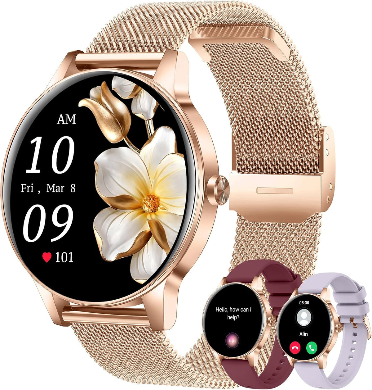 Reloj inteligente para mujer (respuesta/hacer llamadas), pantalla HD de 1.27 pulgadas con monitor de frecuencia cardíaca/sueño, más de 130 modos deportivos IP68 impermeable seguimiento de actividad