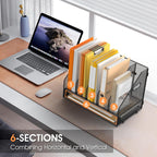 Organizador de Carpetas de Archivos de Escritorio - 5 Compartimentos Verticales con Estantes y Bandeja para Cartas de Papel, Clasificador de Portaarchivos de Revistas de Malla, Accesorios de