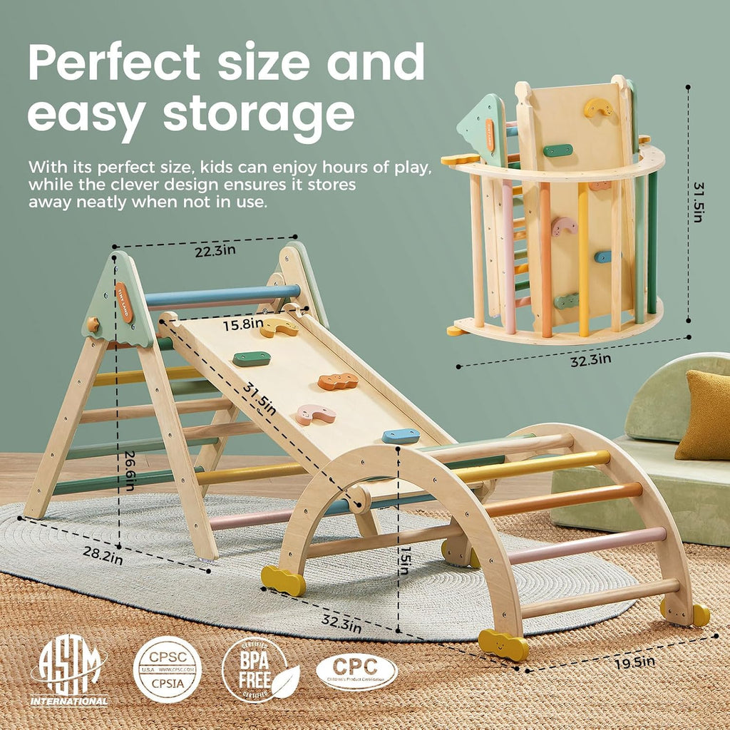 Tiny Land Conjunto de Triángulo Pikler, 7 en 1 plegable Montessori Escalada Juguetes