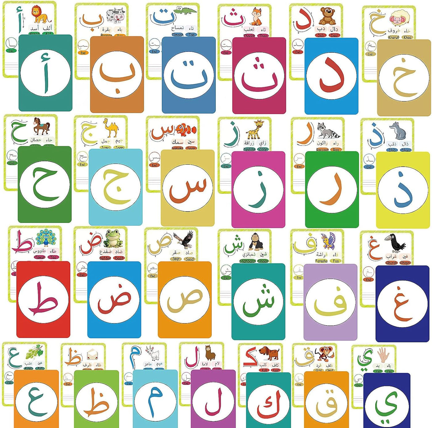 36 tarjetas flash árabes aprendizaje del alfabeto árabe
