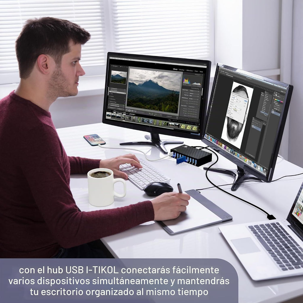 I-Tikol, hub USB 3.0 de 10 puertos, alimentado, adaptador 12V/5A