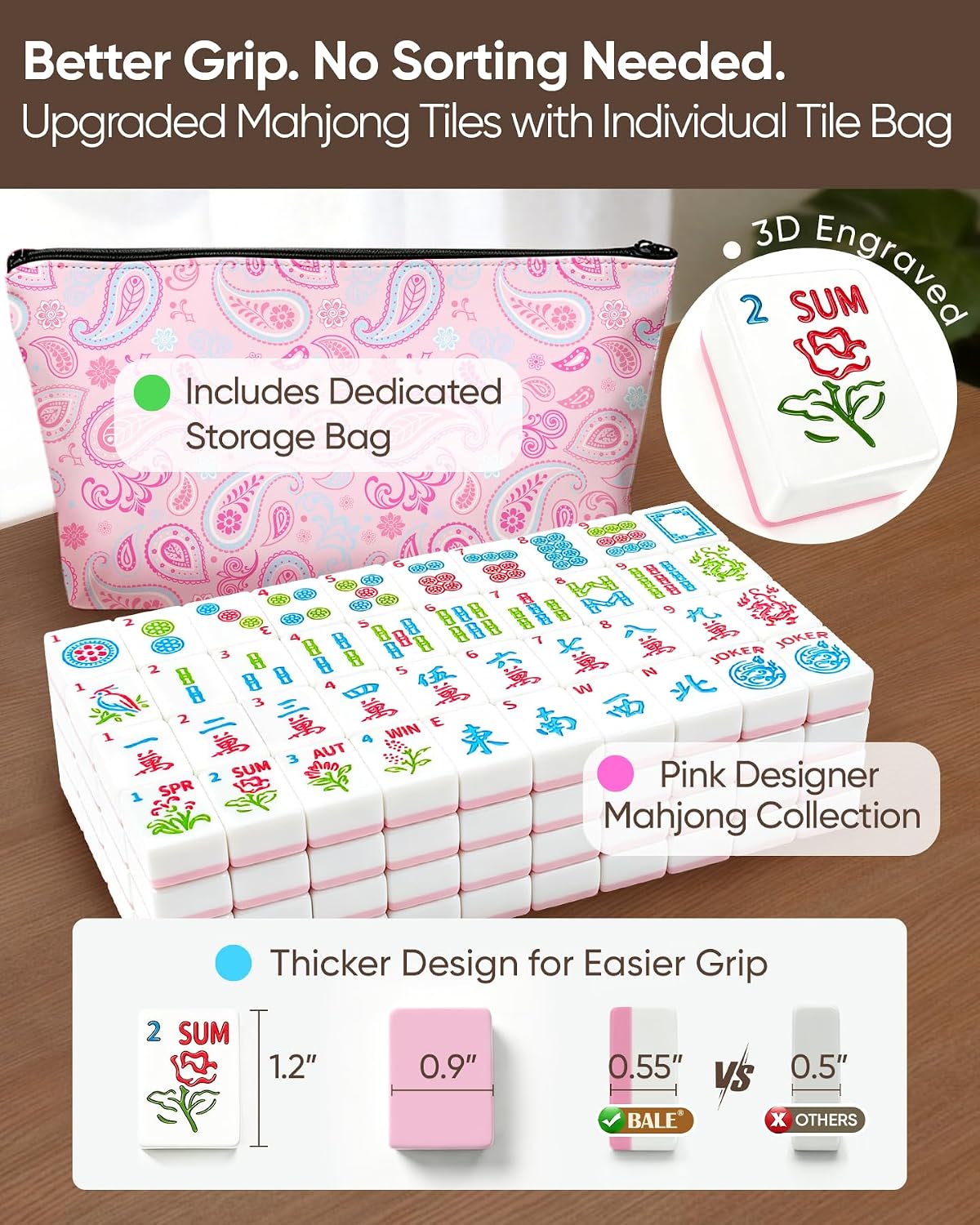 BALE ® Original American Mahjong Tile Set con Complete Game Accessories