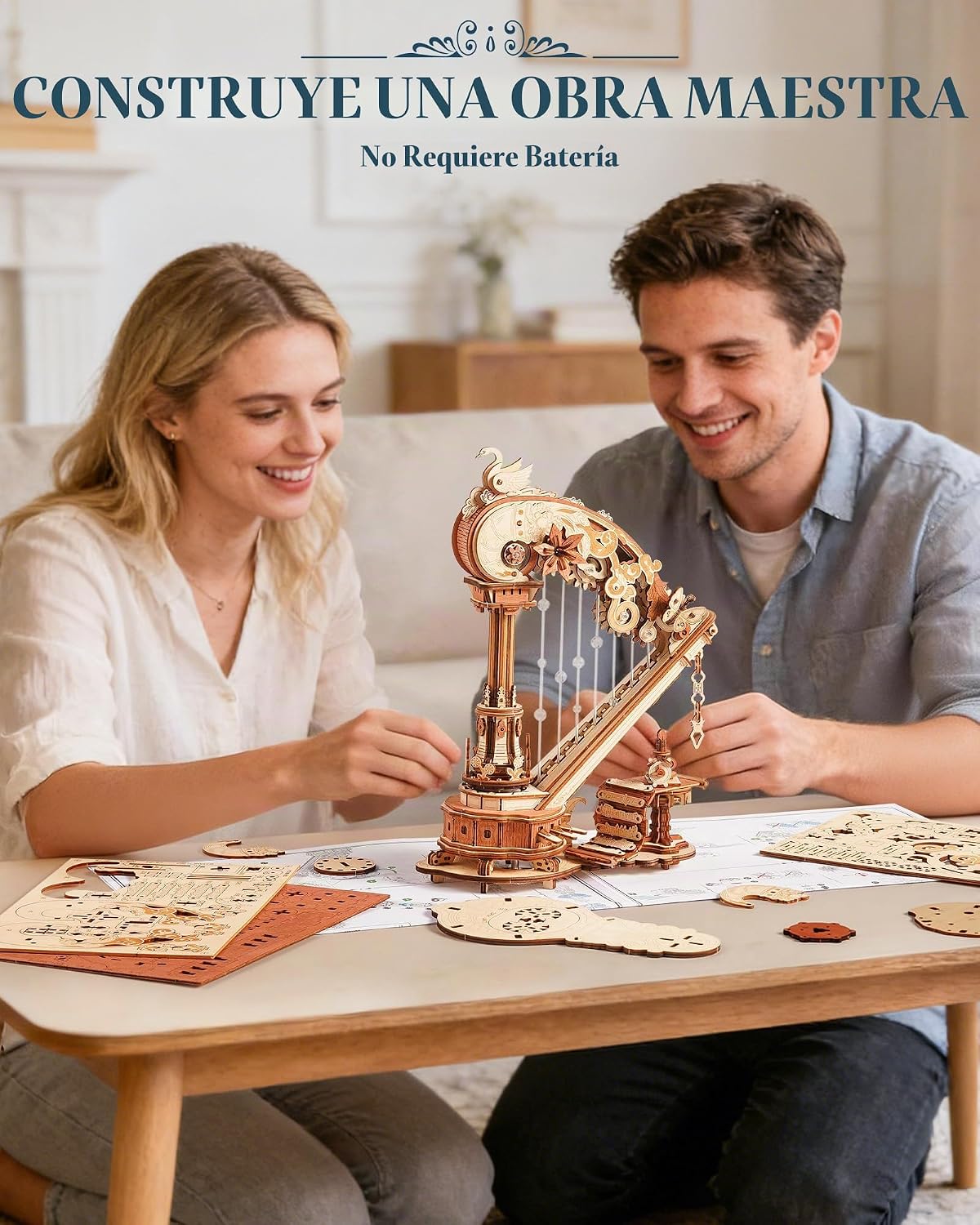 ROKR - Rompecabezas 3D para adultos, caja de música de arpa, kits de