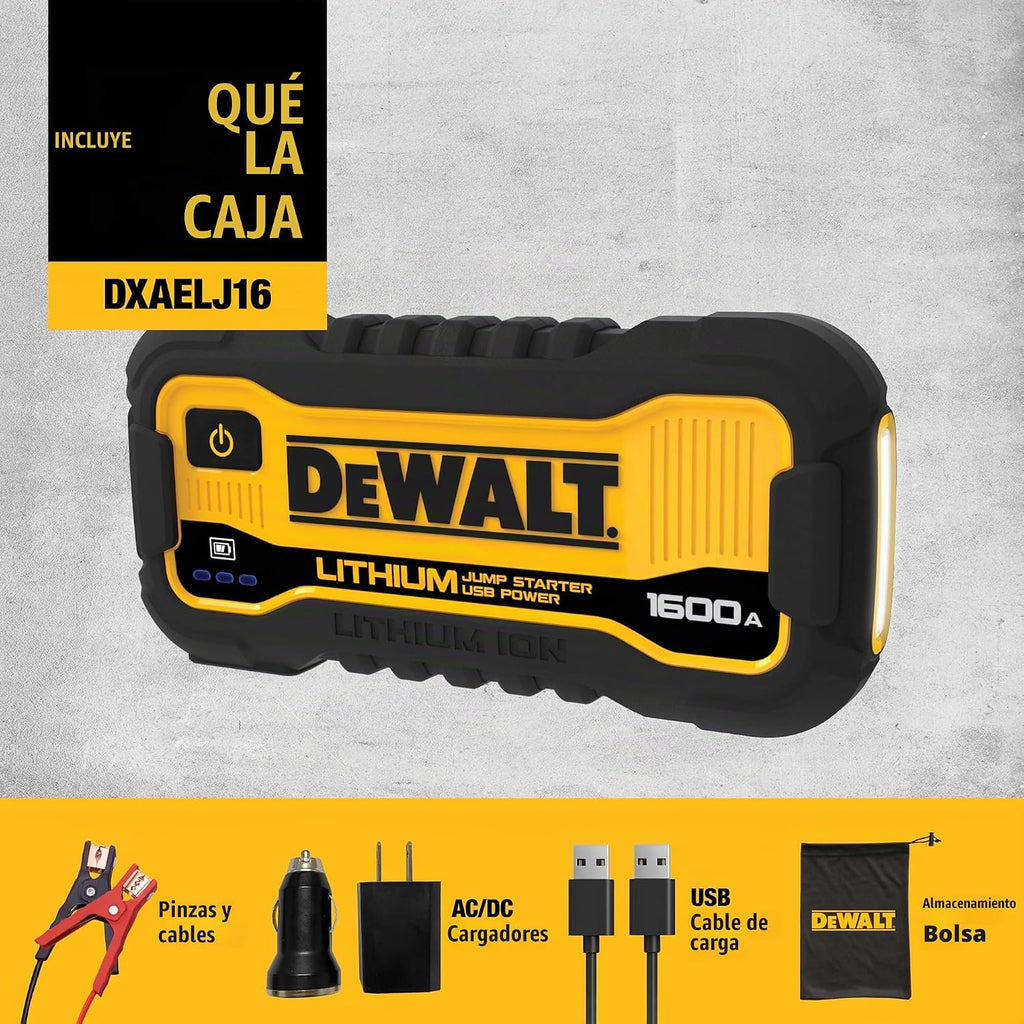DeWalt DXAELJ16 Arrancador de Batería de 1600 Amperios Pico Reforzador de Batería con Estación de Energía USB