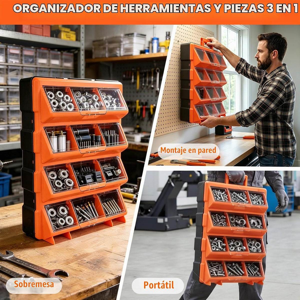 Organizador de caja de herramientas, organizador portátil de piezas