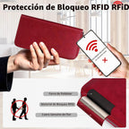 VISOUL Cartera larga de cuero con cremallera para hombres y mujeres con bloqueo RFID, cartera larga de mano grande con cremallera (borgoña)