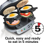 Hamilton Beach Sandwichera de desayuno doble con anillos para cocinar