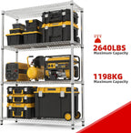 M MZG Estantes de almacenamiento de 4 niveles con carga de 2640 libras, estantes de metal de alambre de metal para almacenamiento, estantes ajustables de garaje para despensa, cocina, garaje, cromado