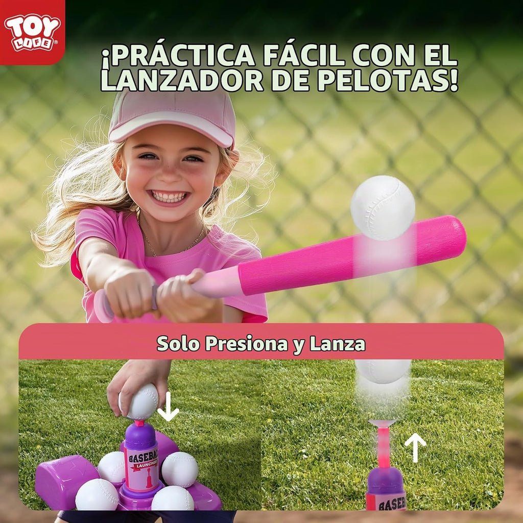 TOY Life Tball Set con Ball Launcher, Baseball Tee para Girls 3-8, Pink