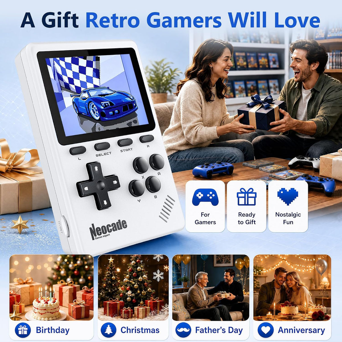 Consola de juegos portátil retro para adultos, pantalla IPS de 3 pulgadas